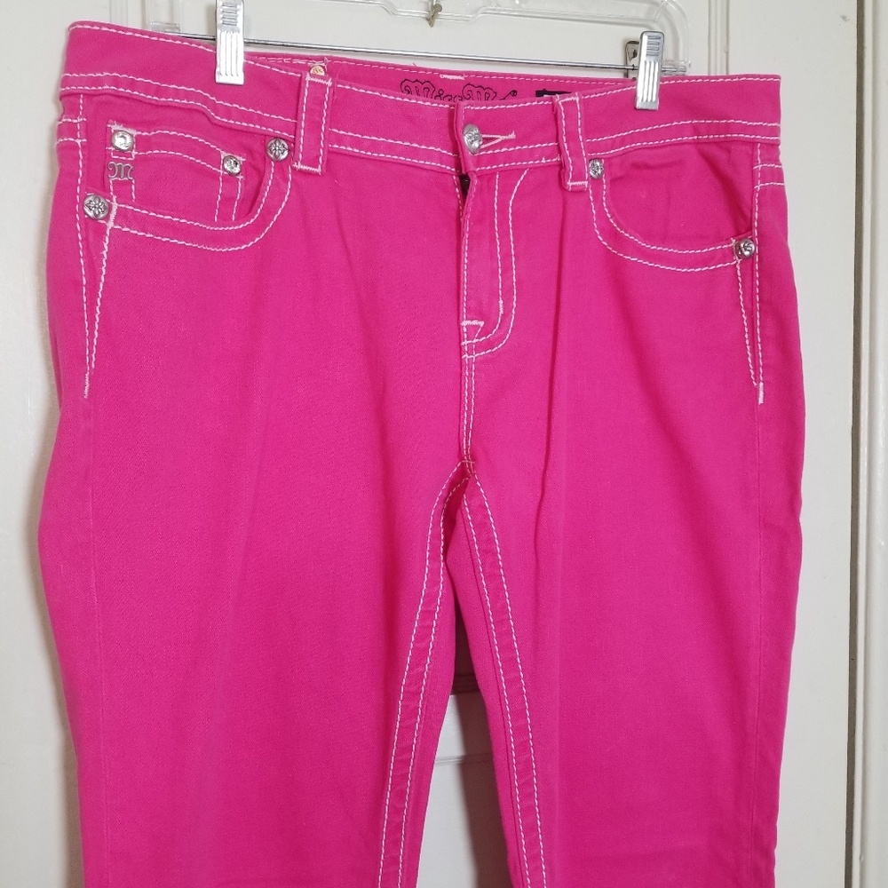 MISS ME SKINNY pink 33 Stretch Rhinestone Embellished Pockets Jeans - Picture 3 of 8
